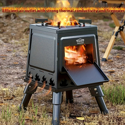 Portable Wood Burning Camp Stove with BBQ Scissors - Lightweight Outdoor Hiking Cookstove & Picnic Grill Set for Travel Camping