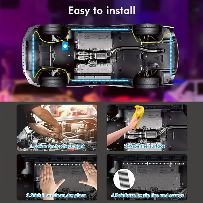Car LED Underglow Atmosphere Light Kit – App & Wireless Control, Multiple Scene Modes, 2 Strips (23.62" × 35.43"), Compatible with Cars, Trucks & SUVs, Interior & Exterior Decorative Lighting