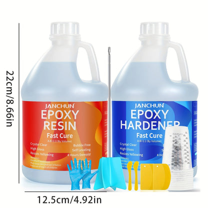 Clear Epoxy Resin Kit, No Yellowing No Bubble High Gloss Casting & Coating Resin with Mixing Tools & Gloves, 1:1 Ratio Art Resin for Jewelry Making, Countertops, River Tables, Coasters & DIY Crafts