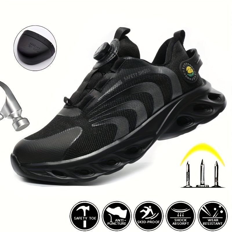 Men's Steel Toe Safety Shoes Wide Width Puncture-Proof with Rotating Buckle – Non-Slip Cushioned Work Boots for Construction, Industrial & Warehouse, Sizes US 6.5–13.5