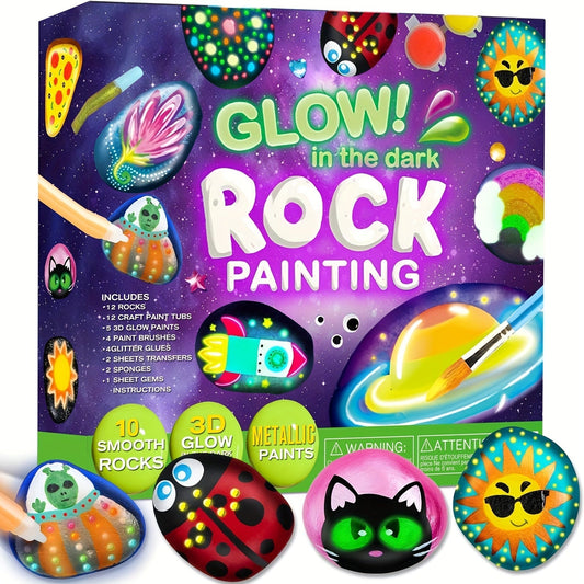 Glow in the Dark Stone Painting Kit for Kids – Creative DIY Rock Art & Craft Set, Graffiti Painting Toy, Outdoor Activity Gift for Boys and Girls Birthday Parties