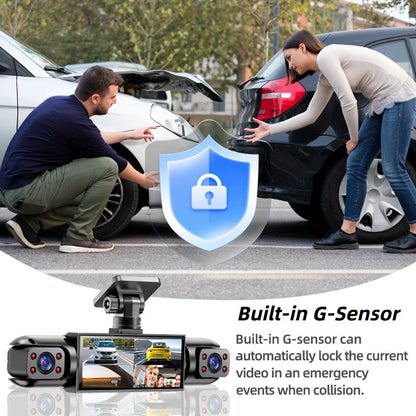 360° 4-Channel Dash Cam 1080P Full Coverage – Front 1080P + 720P Front/Rear/Left/Right, Night Vision WDR G-Sensor Loop Recording, Car Driving Recorder with Optional 32GB/64GB TF Card