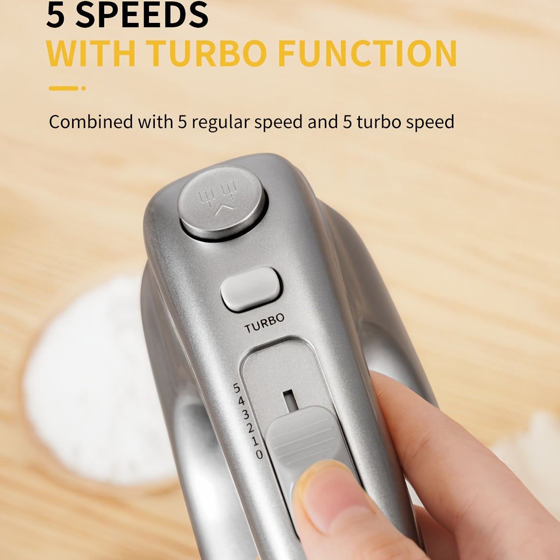 Electric Hand Mixer 5-Speed Plus Turbo with Storage Case & 5 Stainless Steel Attachments - 2 Beaters, 2 Dough Hooks, 1 Whisk, Handheld Kitchen Mixer for Baking, Silver