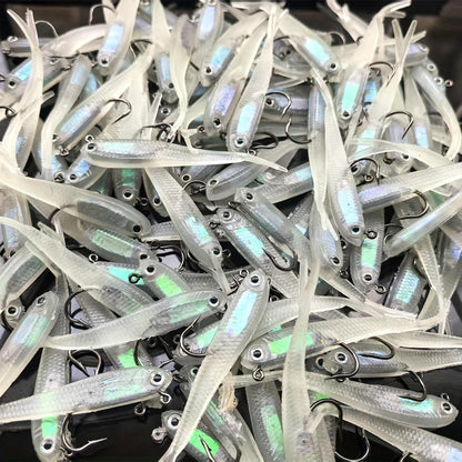 20pcs Bionic Soft Fishing Lures with Hook – Realistic Gray Fish Bait for Bass Sea Bass Black Fish, Lead Weighted Freshwater Saltwater Fishing Lure Set