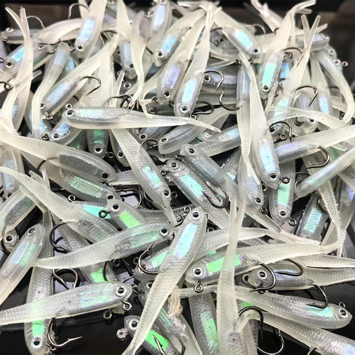20pcs Bionic Soft Fishing Lures with Hook – Realistic Gray Fish Bait for Bass Sea Bass Black Fish, Lead Weighted Freshwater Saltwater Fishing Lure Set