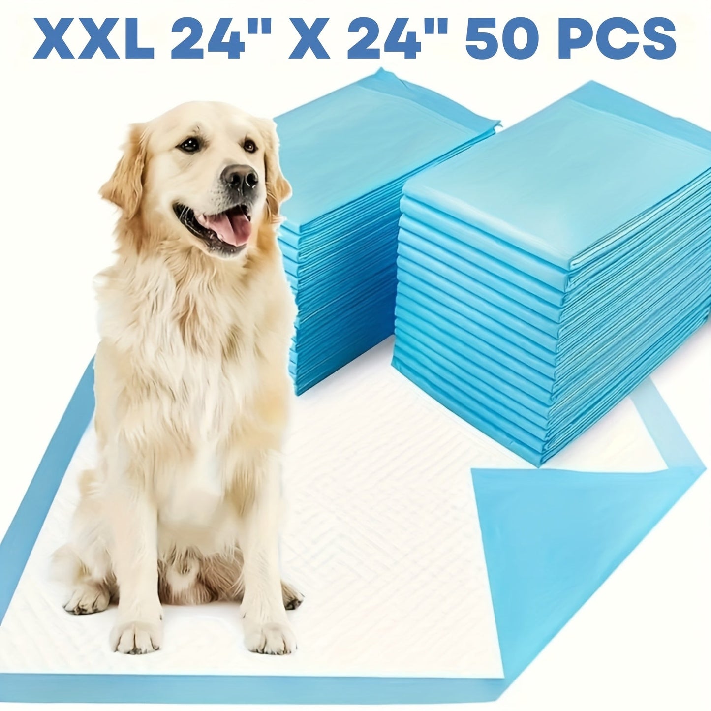 Ultra Absorbent Dog Potty Pads – 300% Thicker Mess-Proof Backing, 28"x34" & 24"x24" Sizes, 50-200 Pads Bulk Pack, for Home Travel & Camping, Ideal for Active Dogs & Puppies