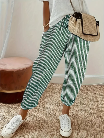 Women's High-Waisted Wide Leg Pants - Casual Loose Fit Side Stripe Trousers, Lightweight Breathable Polyester Fabric for Everyday Wear, Sizes S-XXL, Black Brown Green Blue Red