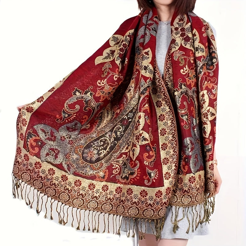 Cashmere Paisley Jacquard Fringe Scarf Shawl Women Boho Ethnic Neck Wrap Soft Warm Travel Festival Daily Fashion 8 Colors