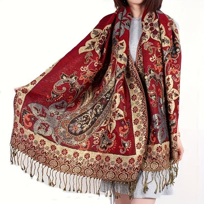 Cashmere Paisley Jacquard Fringe Scarf Shawl Women Boho Ethnic Neck Wrap Soft Warm Travel Festival Daily Fashion 8 Colors