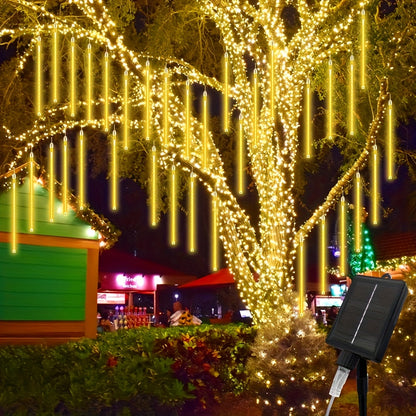 Solar Meteor Shower String Lights – 192 LED Outdoor Fairy Lights, Flower Theme, 8 Modes, Waterproof, for Garden, Patio, Tree, Christmas, Halloween & Independence Day Decorations