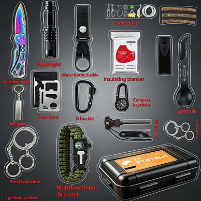 Survival Kit for Men 12 to 115 Piece Emergency Gear Set Flint Fire Starter Multi-Tool – Camping Hiking Hunting Fishing Outdoor Gift for Dad Husband Boyfriend