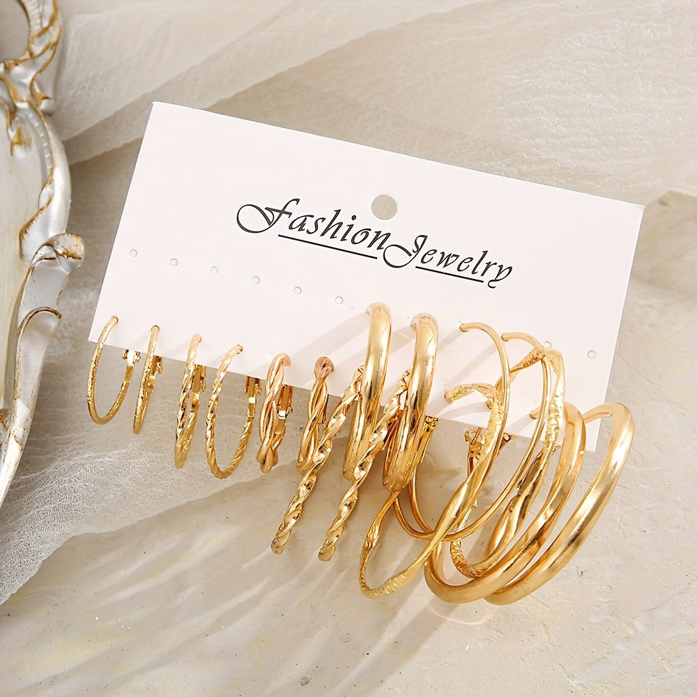 16-Piece Twisted Hoop Earrings Set for Women – Elegant Wide Face Gold Hoops, Minimalist Jewelry for Daily Wear, Party, Vacation & Dating, Perfect Gift