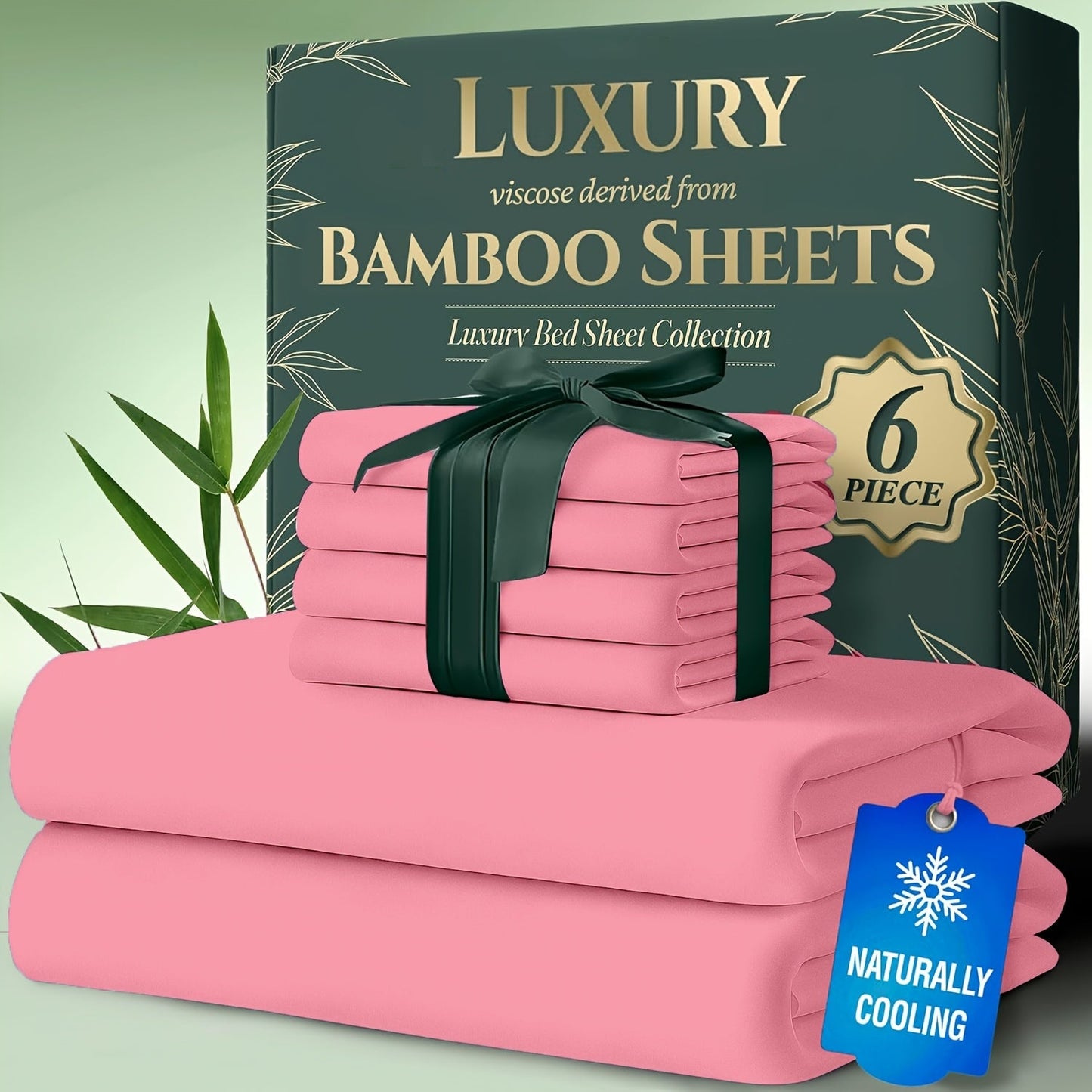 Cooling Bamboo Bed Sheets Set 6-Piece Ultra Soft 17 Inch Deep Pocket Double Stitching Cooling Fiber for Hot Sleepers – Twin Full Queen King in 16 Colors