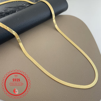 8mm Wide Herringbone Chain Necklace 24K Gold Plated 925 Sterling Silver Bold Flat Snake Chain for Women Men 18-24 Inch Italian Design Statement Jewelry