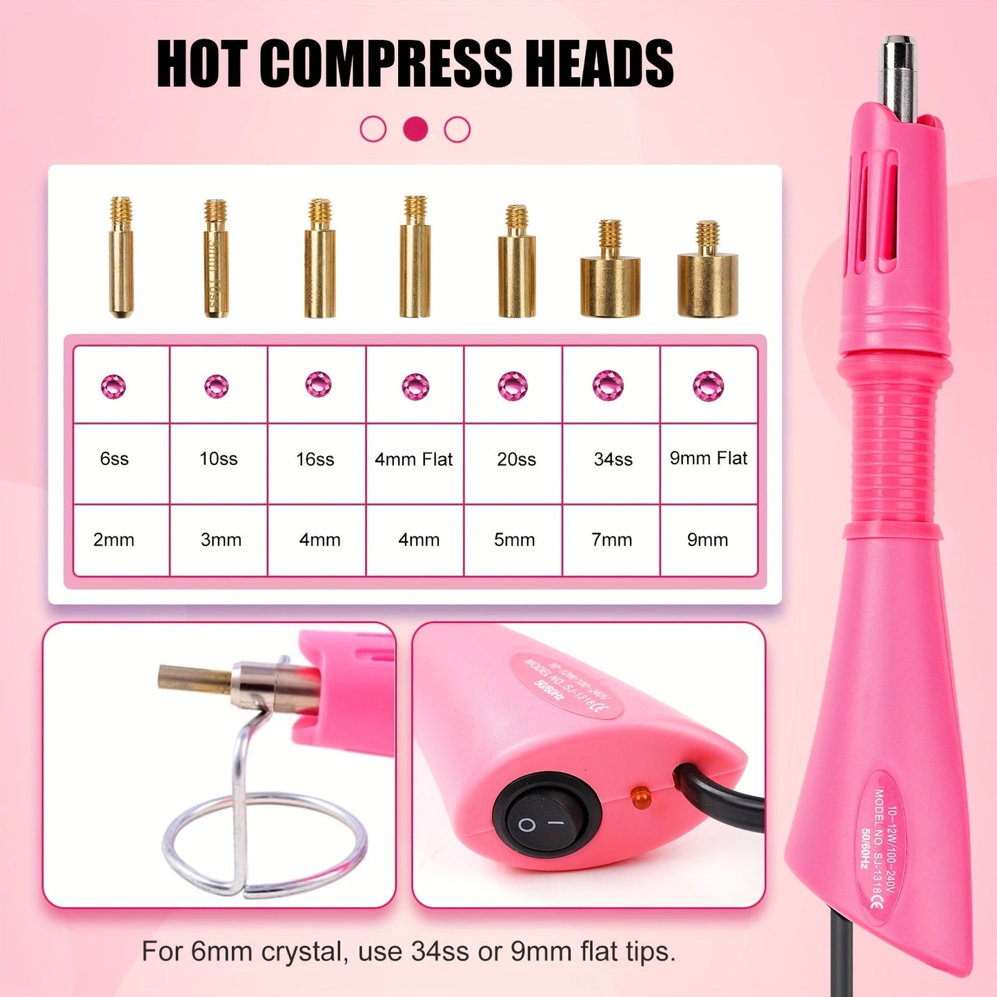 Hotfix Rhinestone Applicator Kit Complete Bedazzling Set with Wand 7 Tips Multi-Color Crystal Stones Tweezers Wax Pens & Storage Bag - DIY Bling Tool for Clothing Fabric Leather Crafts