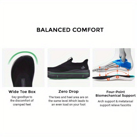 Men's Hands-Free Slip-On Orthopedic Sneakers – Wide Toe Box, Arch Support, Metatarsal Pad, Cushioned Zero Drop Sole, Mesh Upper, Walking Shoes for Comfort & Pain Relief