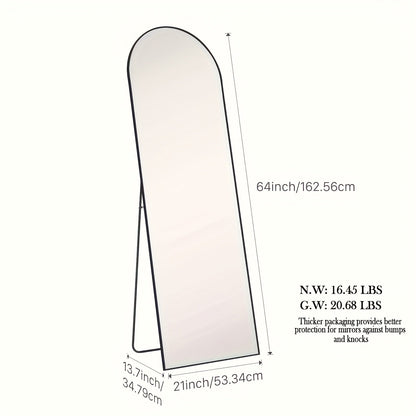 Arched Full Length Mirror with Stand 64x21 / 59x16 Inch, Aluminum Alloy Frame Shatter-Proof Nano Glass Floor Mirror, Standing Full Body Mirror for Bedroom Living Room Cloakroom Wall Decor