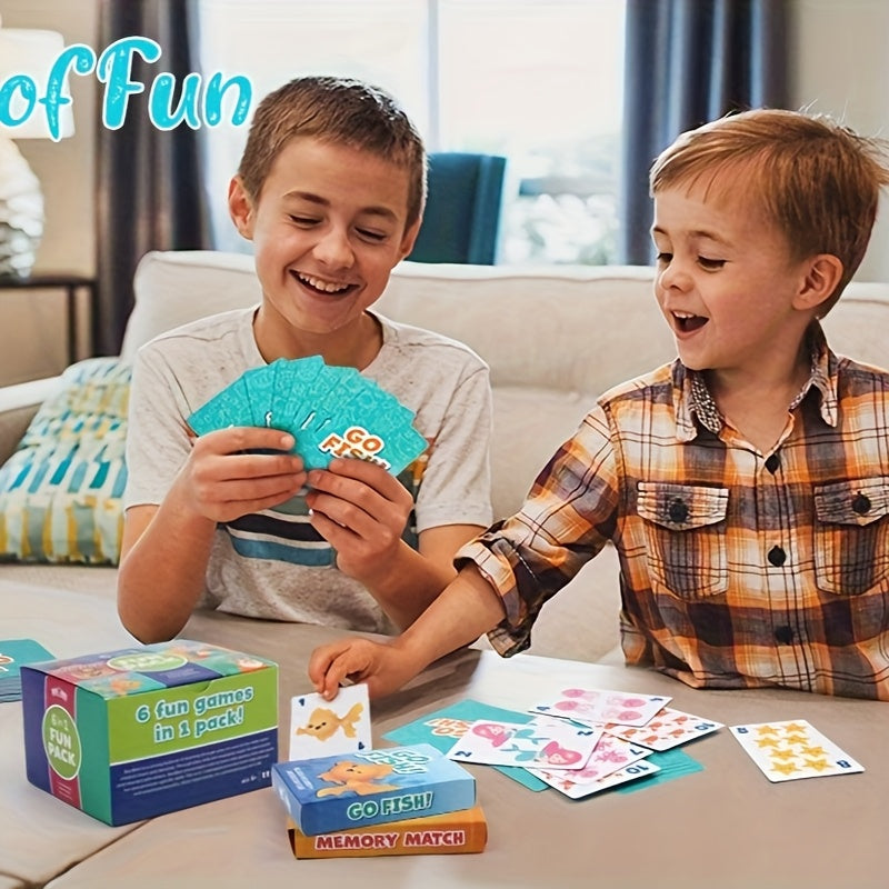 6-in-1 Kids Card Games Set with 6 Decks – Go Fish, Old Maid, Crazy Eights, Memory Match, Slap Jack & Animal Cards | Family Game Night for Ages 4+, Birthday & Christmas Gift, Stocking Stuffer