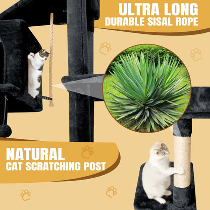 59" Multi-Level Cat Tower for Indoor Cats – Large Cat Tree with Plush Resting Area, Sisal Scratching Post & Hanging Ball Toy – Ideal for Bedroom, Living Room & Multi-Cat Households – Velora