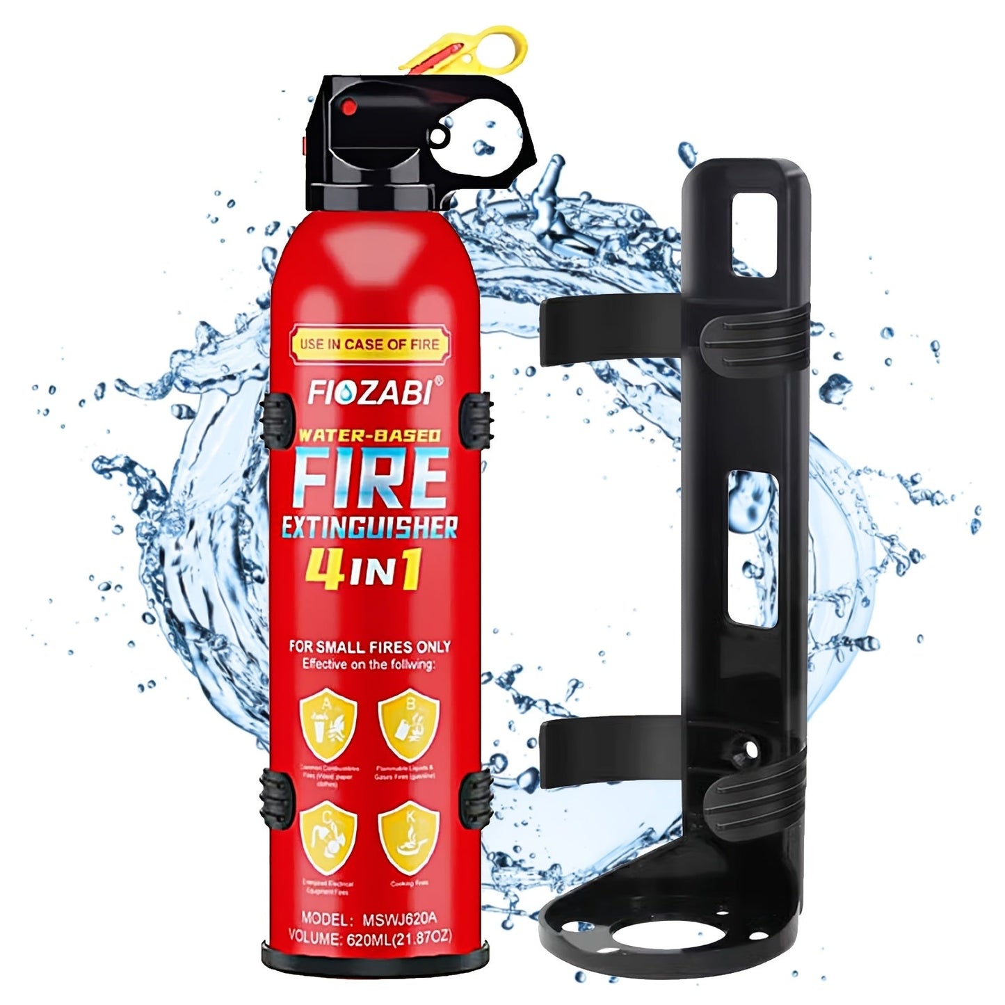 Portable Fire Extinguisher Spray 4-in-1 Water-Based with Bracket for Home Car Kitchen Garage – 0.5-A:21-B:C:5K Rated – 1, 8, or 24 Bottle Pack for Family & Vehicle Safety