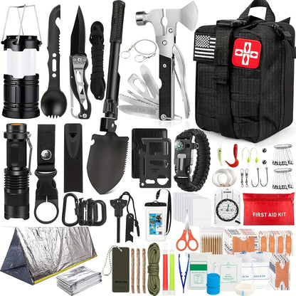 Professional Survival Gear Kit 14, 152 or 258 Piece – Outdoor Emergency Survival Equipment with Fire Starter, Compass & Multitool for Camping, Hiking & Adventure, Best Gift for Men & Women