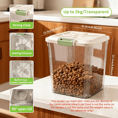 Airtight Pet Food Storage Container with Wheels Locking Lid Built-in Scoop Moisture-Proof Dog Cat Food Bin Kitchen Pantry 11 22 38 55 lbs Dry Food Storage