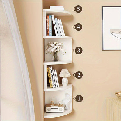 5-Tier Corner Wall Shelf Organizer – Floating Tiered Bookshelf & Storage Shelf for Living Room, Bedroom & Kitchen, Space-Saving Corner Divider, 5 Style Options