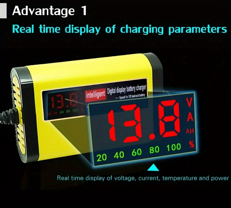 12V Smart Car Battery Charger and Maintainer, Intelligent Trickle Charger with Desulfurization & Temperature Compensation for 2Ah-100Ah Batteries – Compatible with Car, Truck, Motorcycle & Lawn Mower