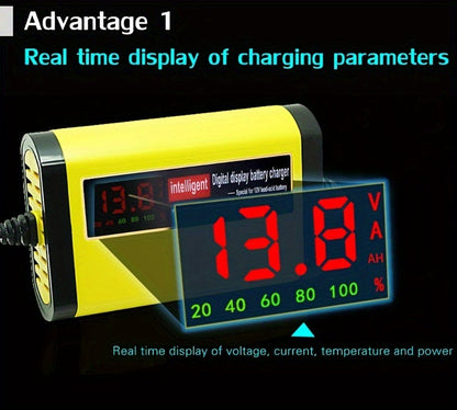 12V Smart Car Battery Charger and Maintainer, Intelligent Trickle Charger with Desulfurization & Temperature Compensation for 2Ah-100Ah Batteries – Compatible with Car, Truck, Motorcycle & Lawn Mower