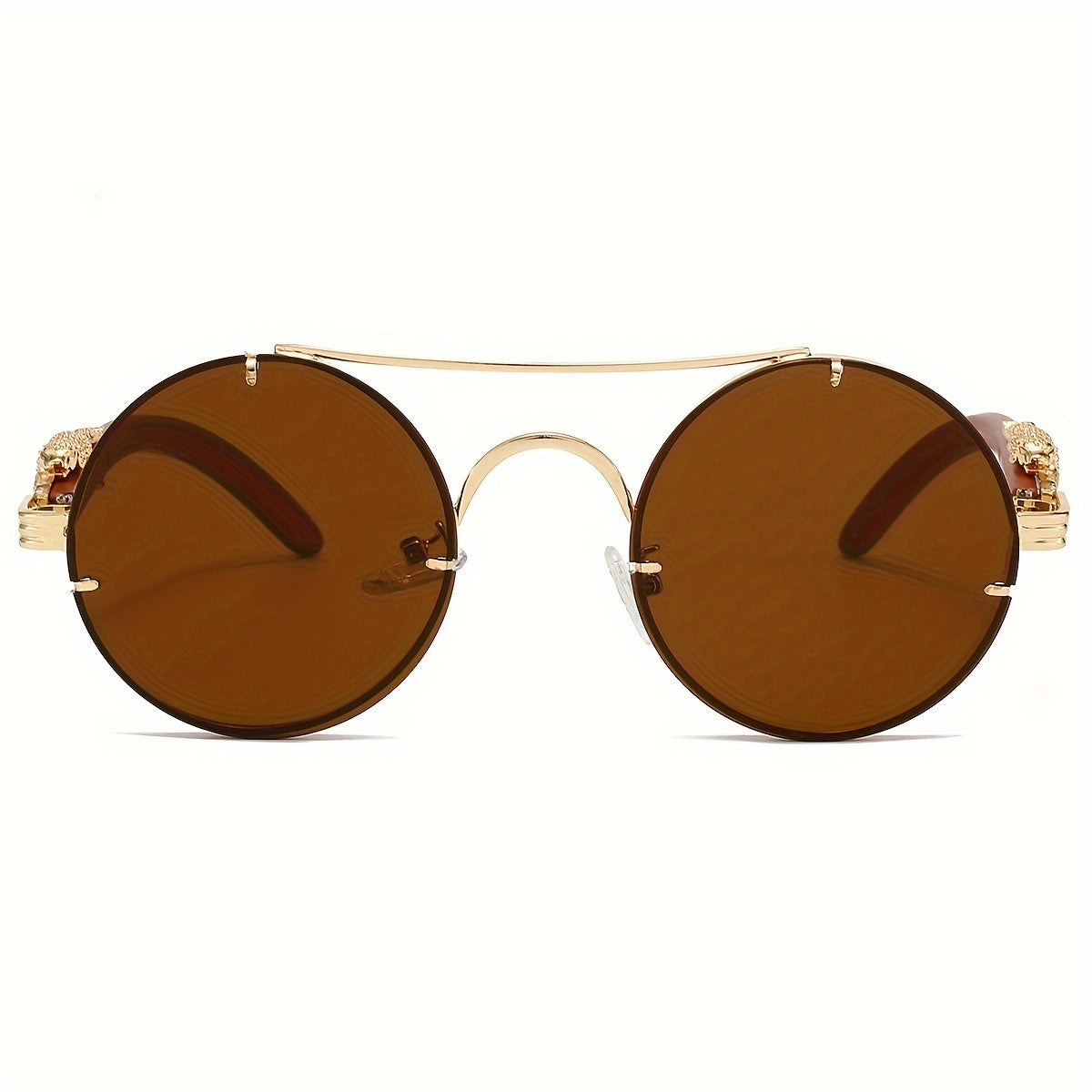 Round Metal Frame Gradient Sunglasses for Men & Women – Luxury Double Bridge, Leopard Detail Hinges, Gradient PC Lenses, Includes Case, Chic Vacation & Street Style Eyewear