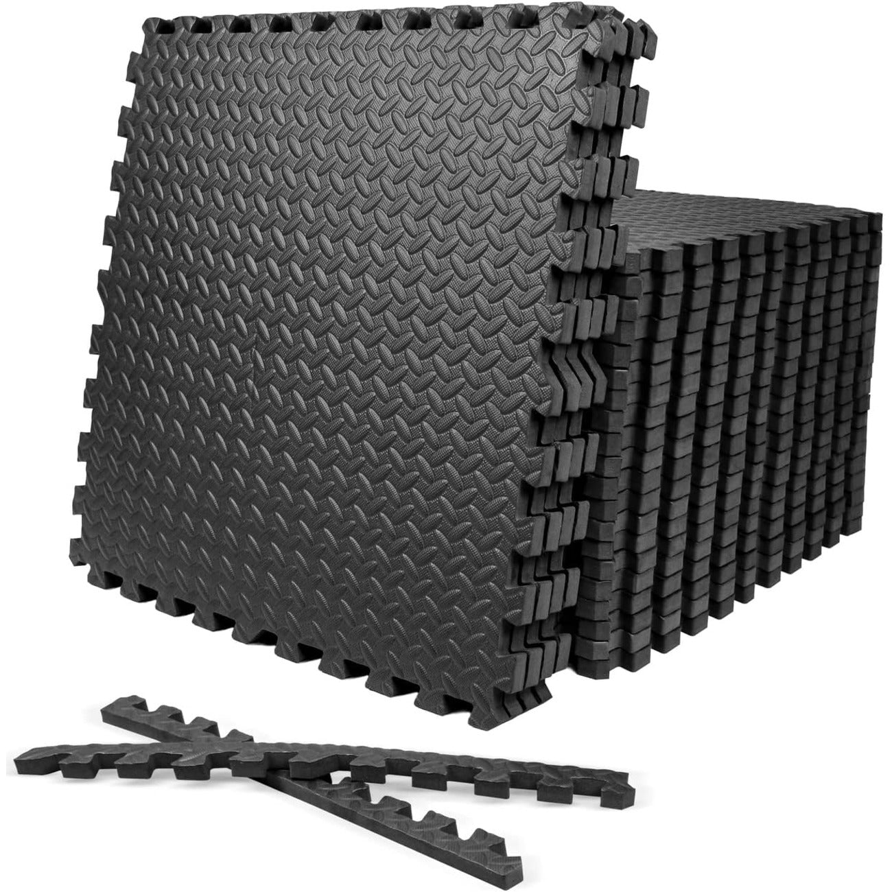 EVA Foam Floor Tiles 24 Pack 96 Sq Ft 1/2 Inch Thick 24x24 Inch Interlocking Foam Mat for Home Gym Yoga Playroom Workout Anti-Fatigue Cushion Indoor Flooring with Border Pieces