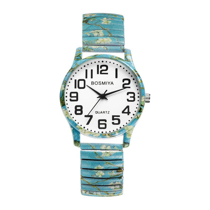 Bohemian Quartz Watch Unisex Printed Stretch Band Wristwatch – Starry Sky Sunflower Tree of Life Boho Designs, Large Arabic Numeral Dial, Nature-Inspired Gift for Women & Men Valentine Birthday