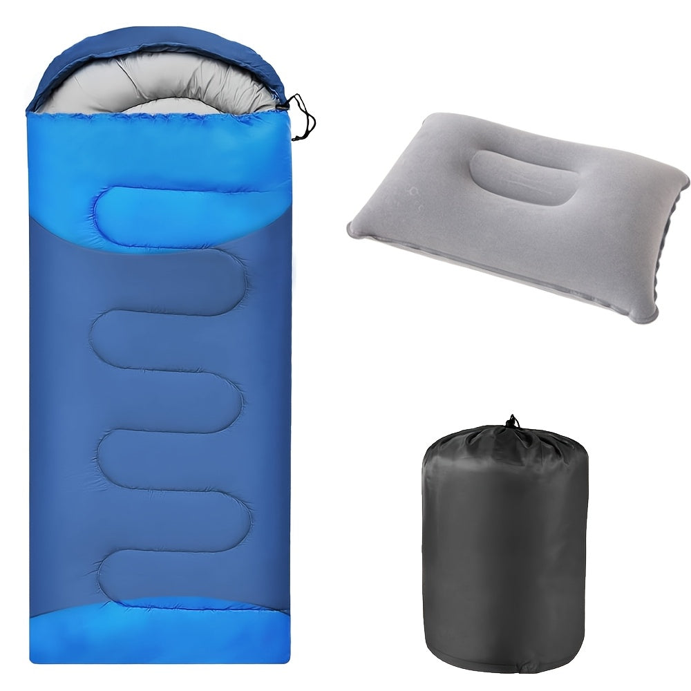 3-Season Camping Sleeping Bag with Pillow & Compression Sack – Lightweight Sleep System for Adults, Hiking Backpacking Outdoor Adventures Travel & Emergency Use, 4 Colors