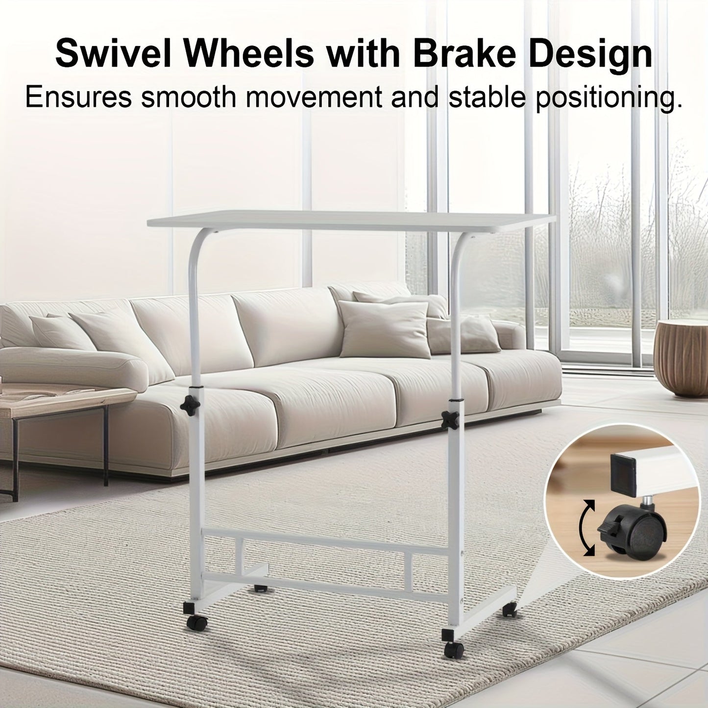 Height Adjustable Rolling Laptop Desk with Wheels – Sit to Stand Mobile Overbed Table, 2-Tier Storage Computer Stand for Bed Couch Home Office Workstation, 6 Colors