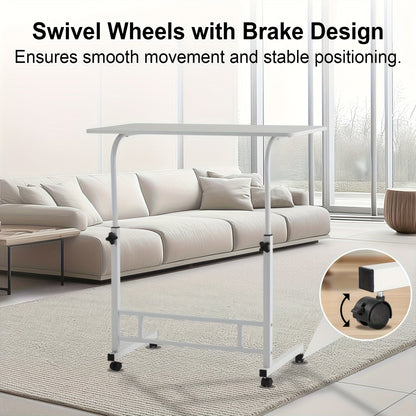 Height Adjustable Rolling Laptop Desk with Wheels – Sit to Stand Mobile Overbed Table, 2-Tier Storage Computer Stand for Bed Couch Home Office Workstation, 6 Colors