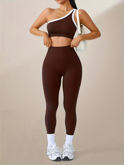 Women's 2-Piece High-Waisted Butt-Lifting Leggings & Sports Bra Set – 90% Polyamide Stretchy Minimalist Yoga Running Workout Outfit with Camisole Top, Solid Color, S-XL