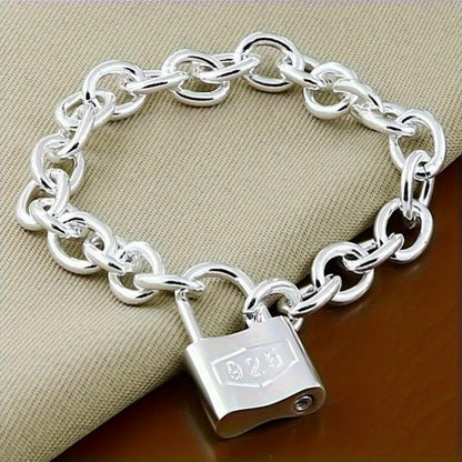 925 Sterling Silver Chain Bracelet for Women – Dainty Korean Boho Lock Clasp Pendant Bracelet, Hypoallergenic, Lightweight 2g, Perfect Gift for Her