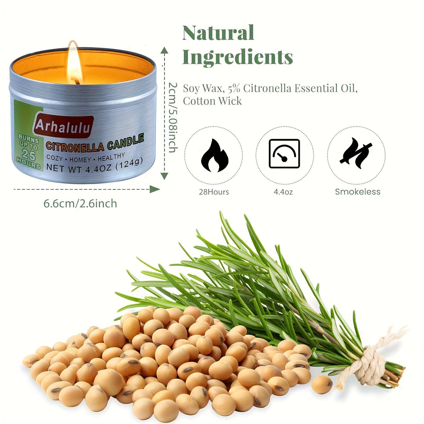 Citronella Candles Outdoor 6-Pack 4.4oz Each 150-Hour Burn Natural Mosquito Repellent for Patio Camping BBQ Garden Yard Party Deck Lanai Home Decor Gift