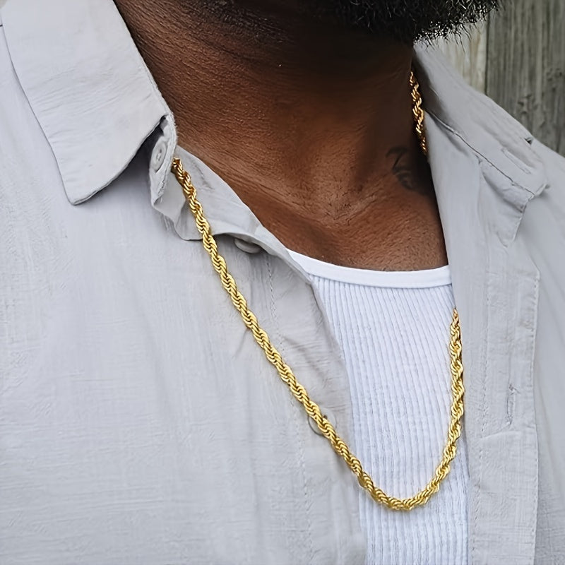 18K Gold Plated Twisted Rope Chain Necklace in 925 Sterling Silver – Hip-Hop & Elegant Unisex Chain, 20"/22"/24", Christmas & Mother's Day Gift Box