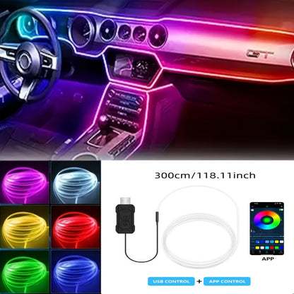 Car Interior LED Ambient Light Kit 7-Color RGB App Control with Music Sync Rhythm 3M Strip for Doors Console Dashboard – Wireless Car Atmosphere Lighting Underglow Accent Lights