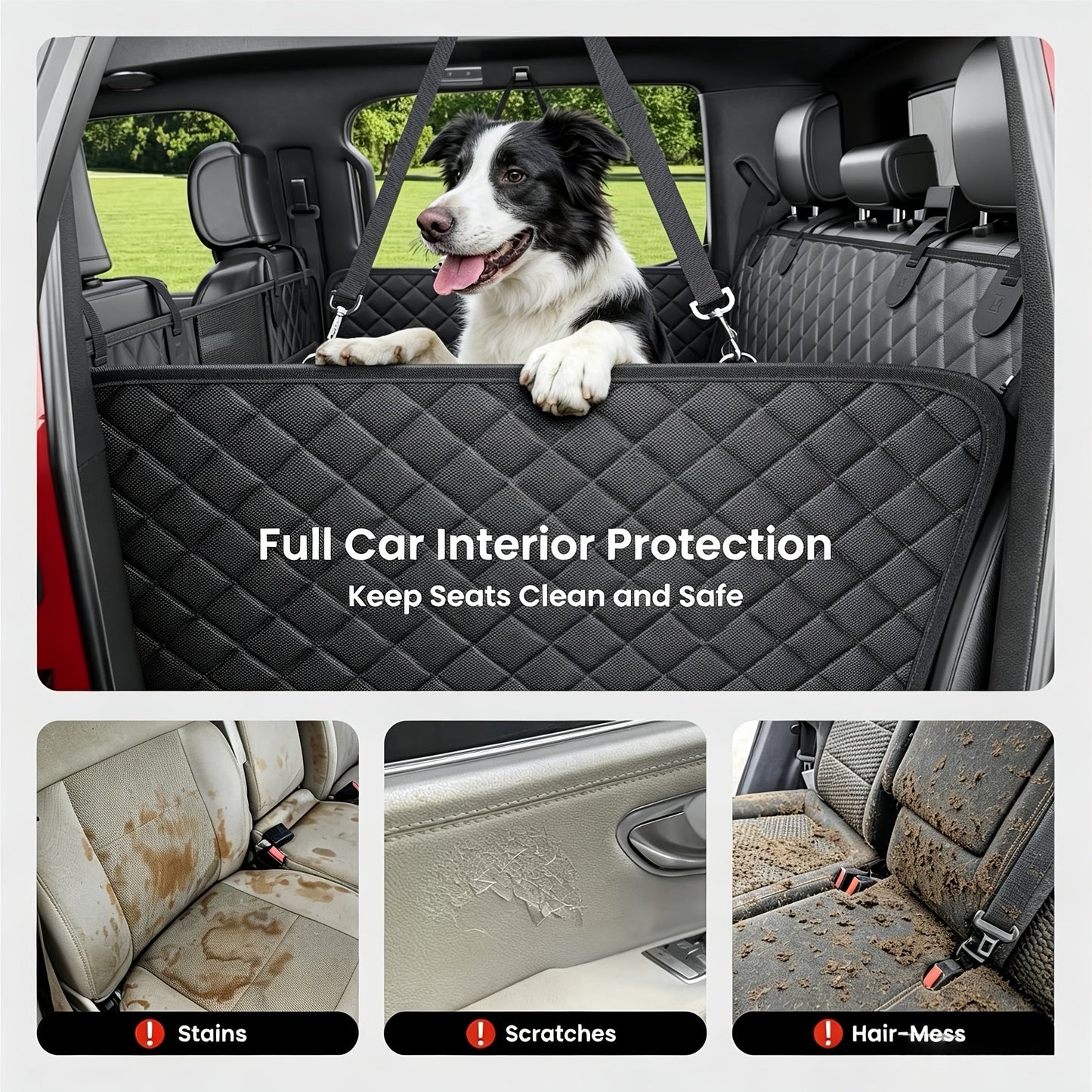 Dog Car Seat Cover Hard Bottom Back Seat Extender Holds 400 lbs – Dog Hammock Car Bed with Mesh Window & Storage Pockets for Cars SUVs Trucks All Breeds