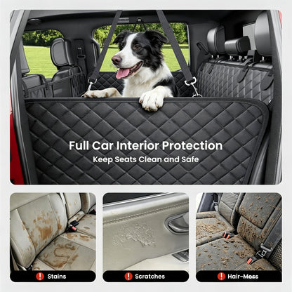 Dog Car Seat Cover Hard Bottom Back Seat Extender Holds 400 lbs – Dog Hammock Car Bed with Mesh Window & Storage Pockets for Cars SUVs Trucks All Breeds
