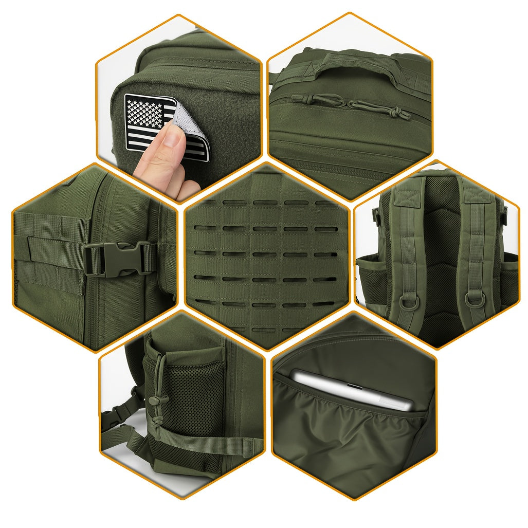 25L MOLLE Tactical Laptop Backpack for Men Women – Military Bug Out Bag Hiking Daypack with Dual Cup Holders, 9 Colors, Office & Outdoor Travel Pack