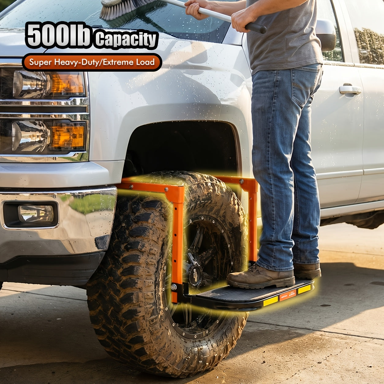Foldable Tire Steps Anti-Slip for Truck SUV Trailer – Adjustable Height, 300/500/650 LB Load Capacity, Fits Tires Up to 13.5" Wide, Portable Tire Step Stool