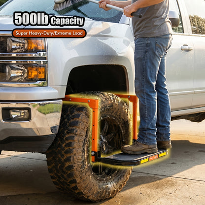 Foldable Tire Steps Anti-Slip for Truck SUV Trailer – Adjustable Height, 300/500/650 LB Load Capacity, Fits Tires Up to 13.5" Wide, Portable Tire Step Stool