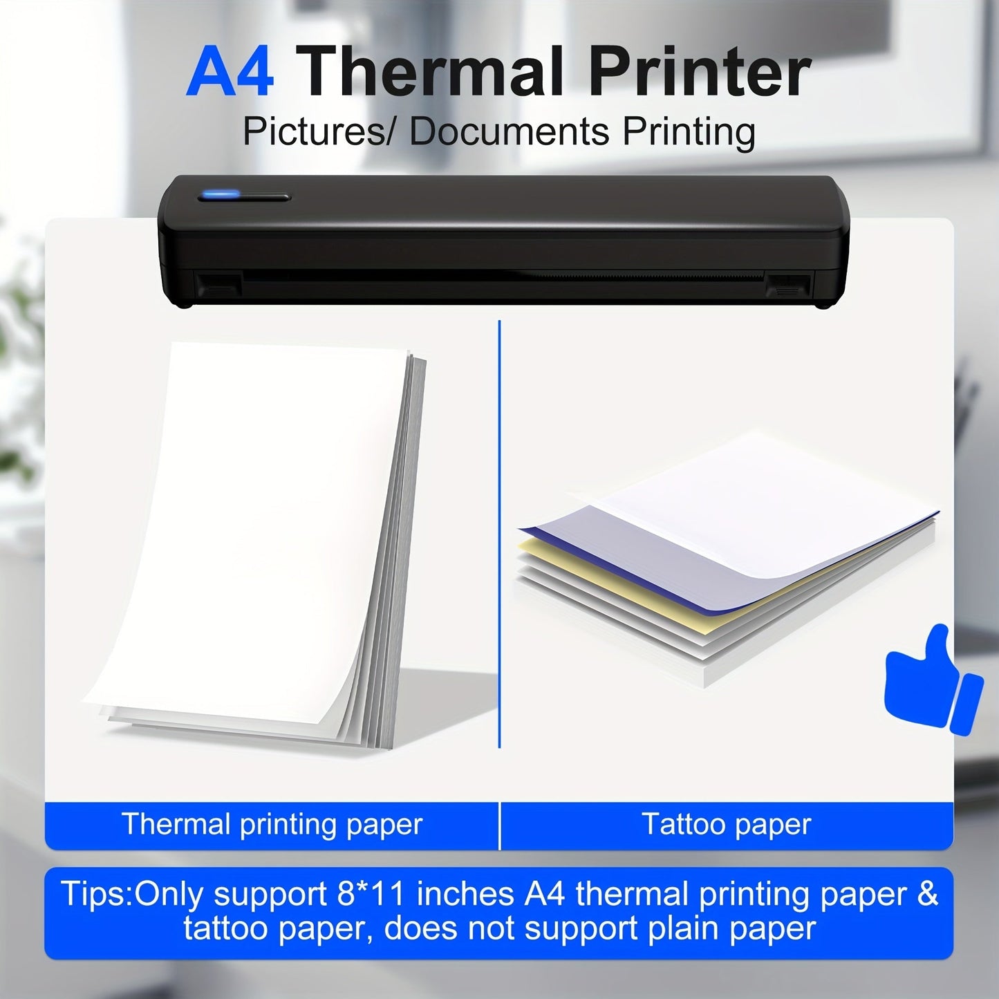 Portable Inkless Thermal Printer Wireless – D810B A4 & US Letter 8.5x11 Mobile Printer, 200 Sheets Per Charge, Compatible with iPhone Android & Laptop, for Home Office School Travel, Includes 20 Sheets