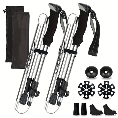 Trekking Poles 2 Pack Lightweight Aluminum Alloy Foldable Hiking Sticks – Quick-Lock Adjustable, Ergonomic Non-Slip Grip & Carry Bag for Men Women Camping Travel