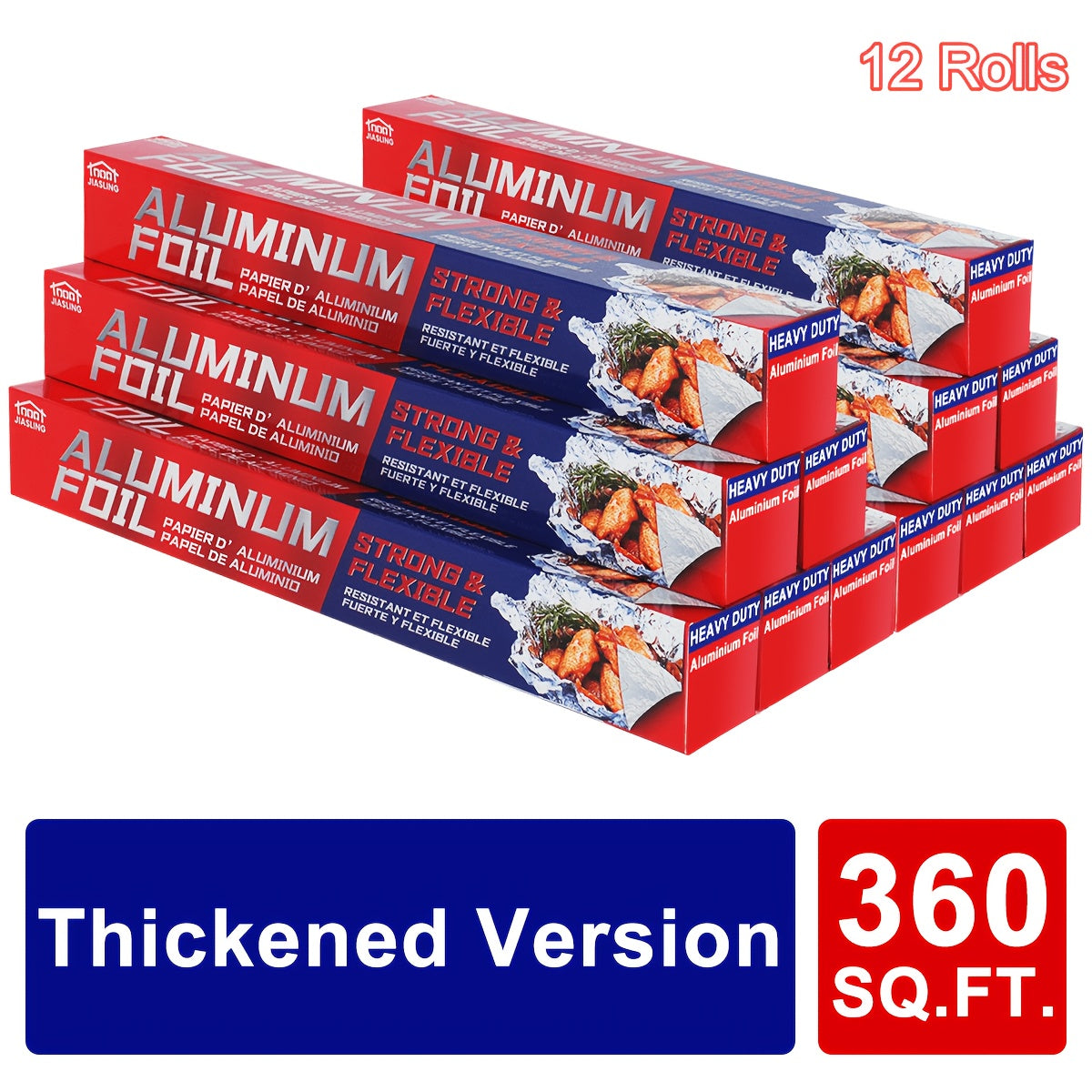 Heavy Duty Aluminum Foil Rolls 6 or 12 Pack – 12 Inch Wide, 30 Sq Ft Per Roll, Thick Strong Foil for Cooking, Grilling, Baking, Food Storage & Restaurant Use, Easy Open Tab