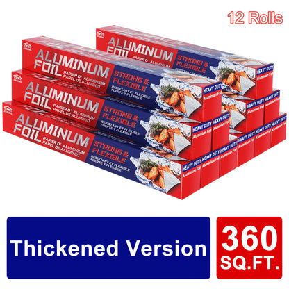 Heavy Duty Aluminum Foil Rolls 6 or 12 Pack – 12 Inch Wide, 30 Sq Ft Per Roll, Thick Strong Foil for Cooking, Grilling, Baking, Food Storage & Restaurant Use, Easy Open Tab