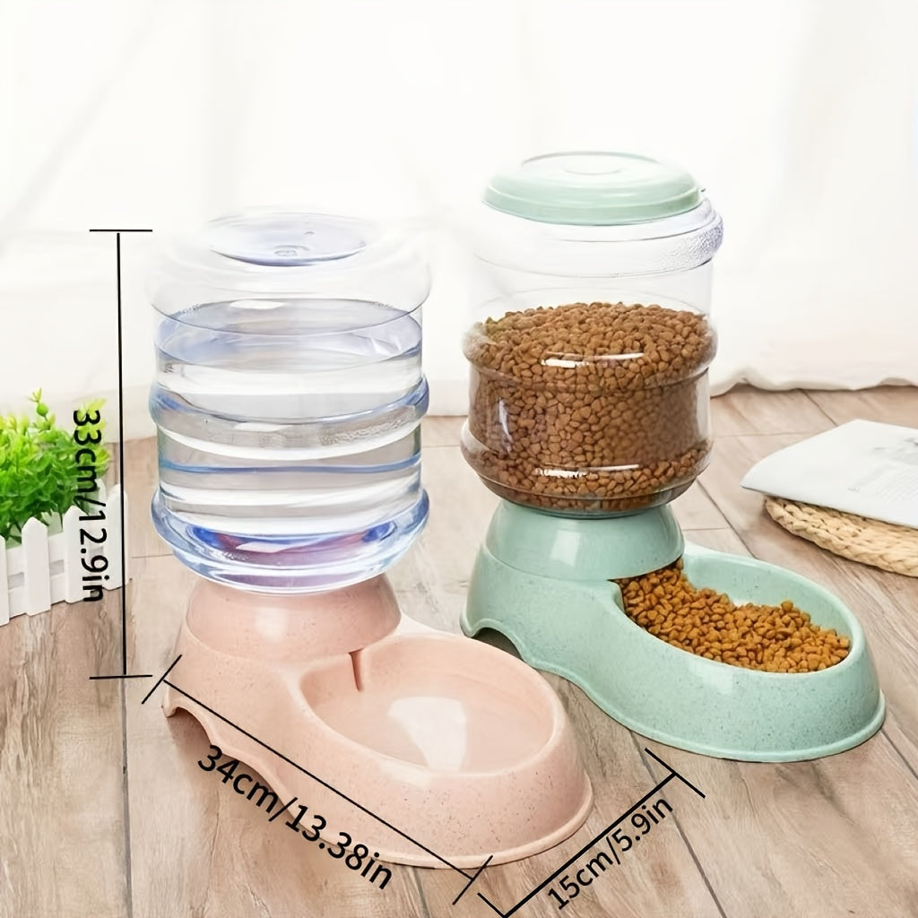 Automatic Gravity Dog Feeder and Water Dispenser 1 Gallon 3.8L - No Batteries Required, Durable PP Material, Suitable for Cats and Dogs Small Medium Pets, Hands-Free Gravity Feeding Station, Perfect Gift